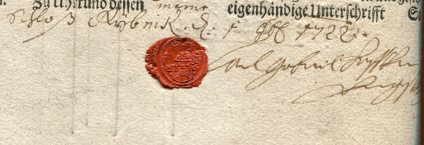 Odcisk pieczęci Karola Gabriela Węgierskiego z podpisem.